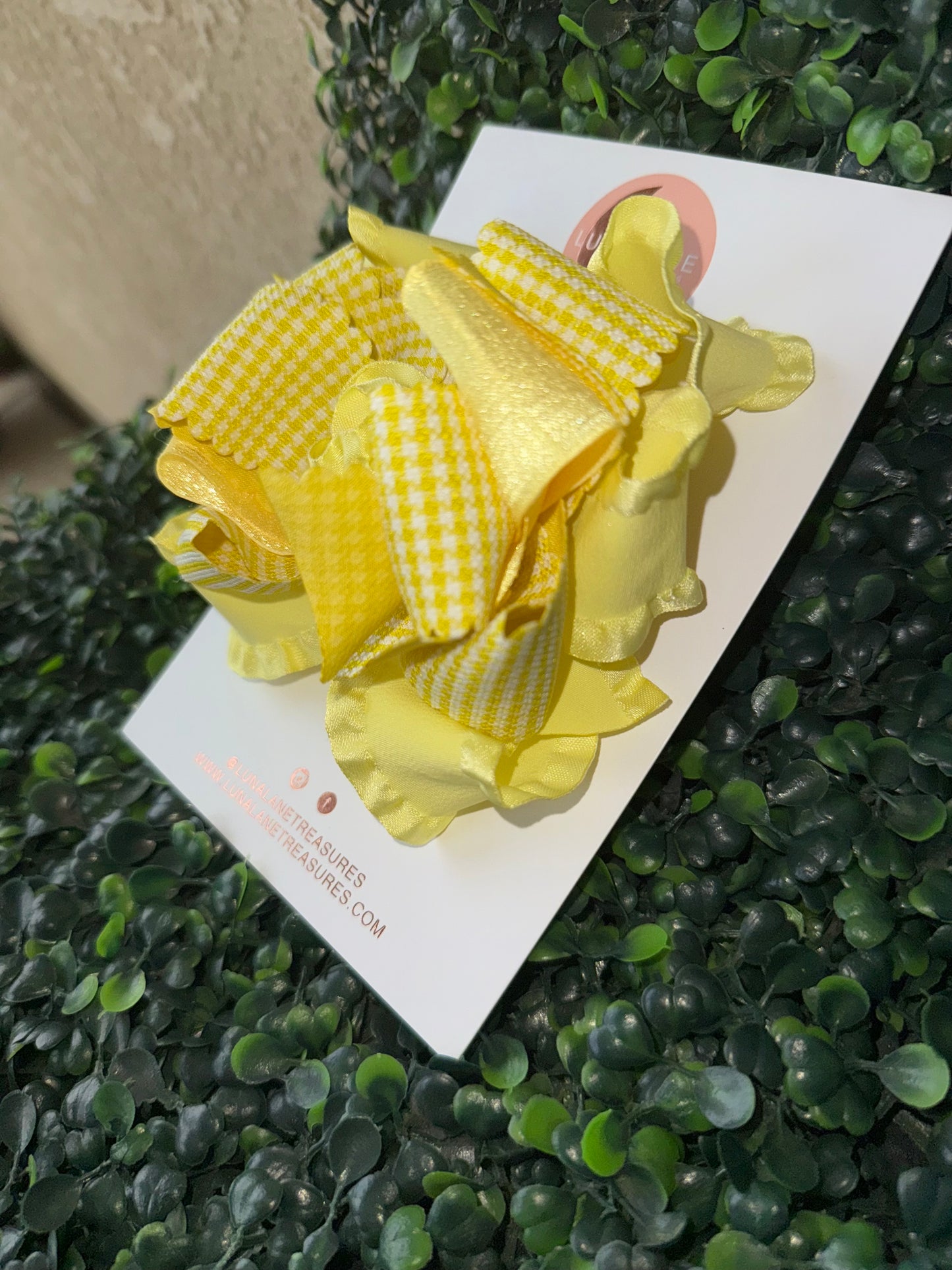 Yellow Handmade Gingham Ruffle Hair Bow