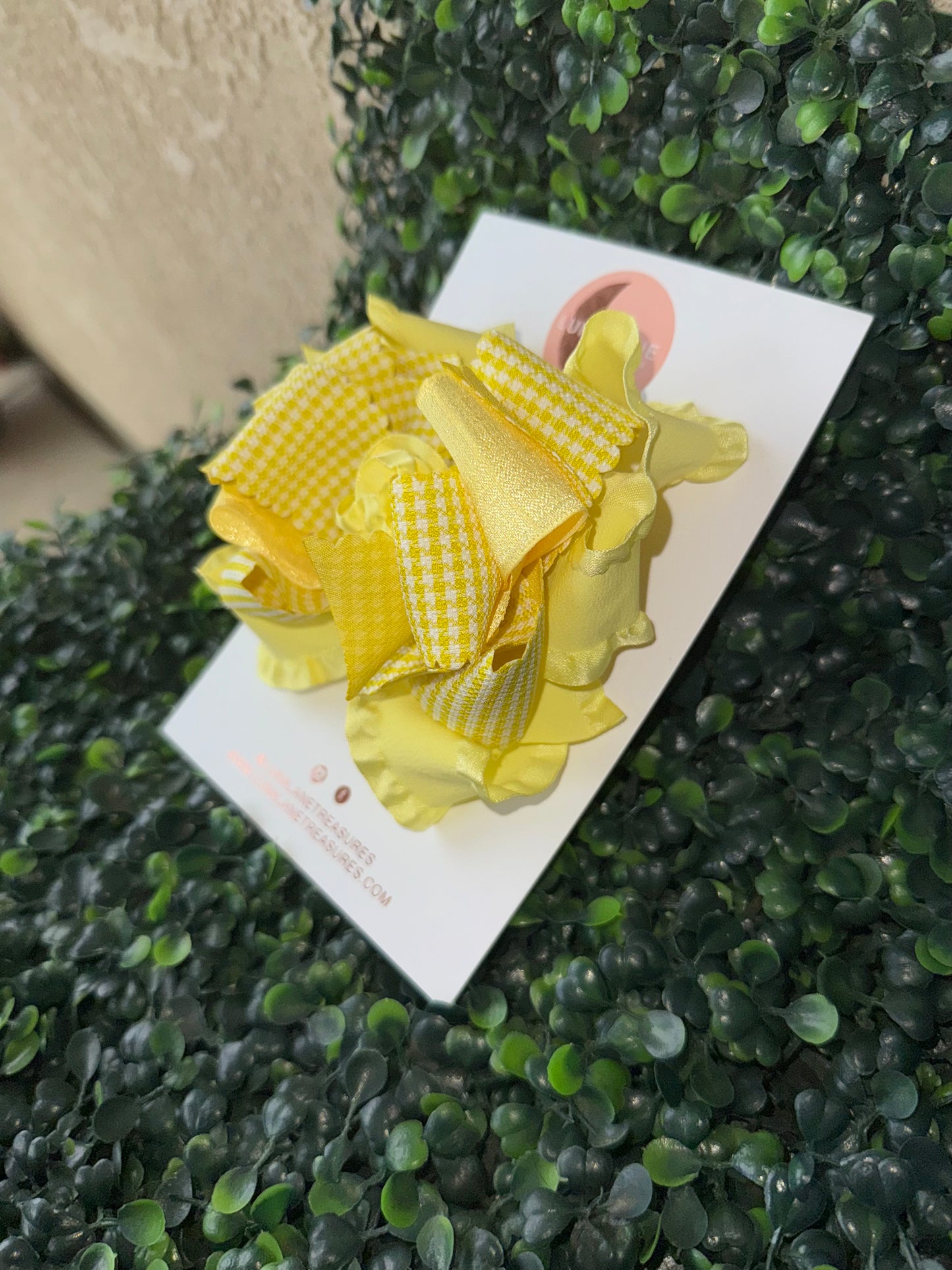 Yellow Handmade Gingham Ruffle Hair Bow