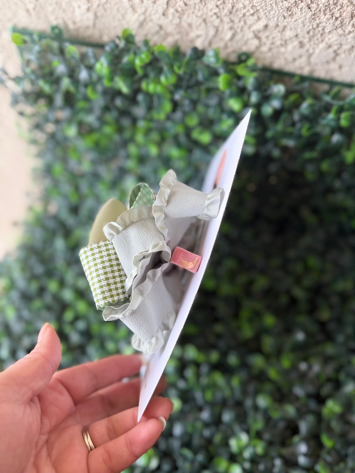 Green Handmade Gingham Ruffle Hair Bow