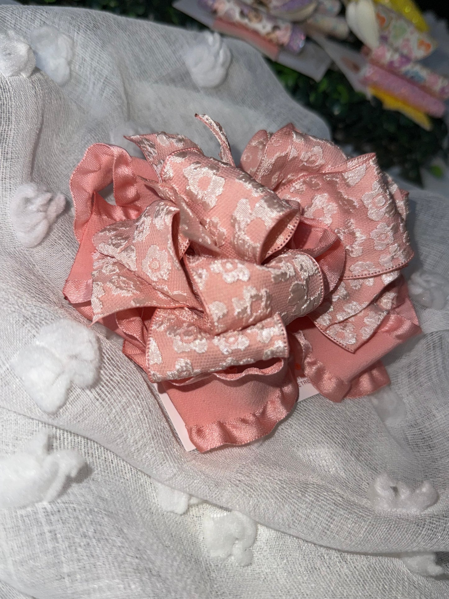 Blush Elegance Lace Ruffle Hair Bow
