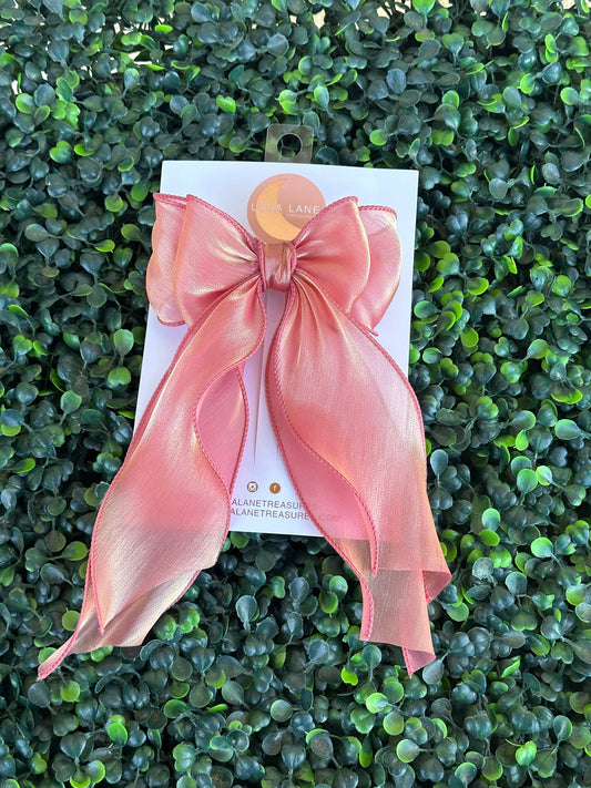 Coral Shimmer Coquette Hair Bow