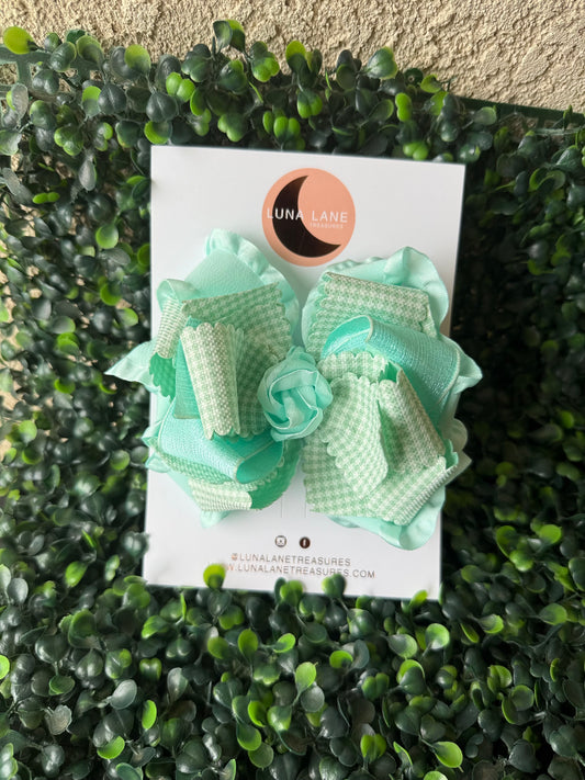 Mint Handmade Gingham Ruffle Hair Bow