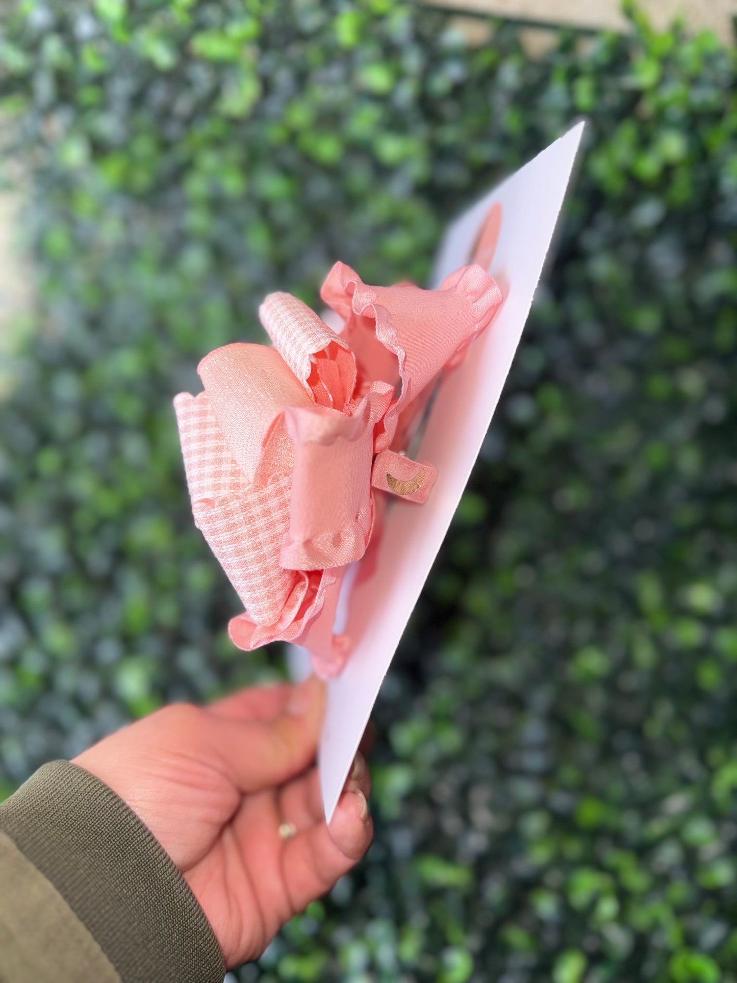 Dusty pink Handmade Gingham Ruffle Hair Bow
