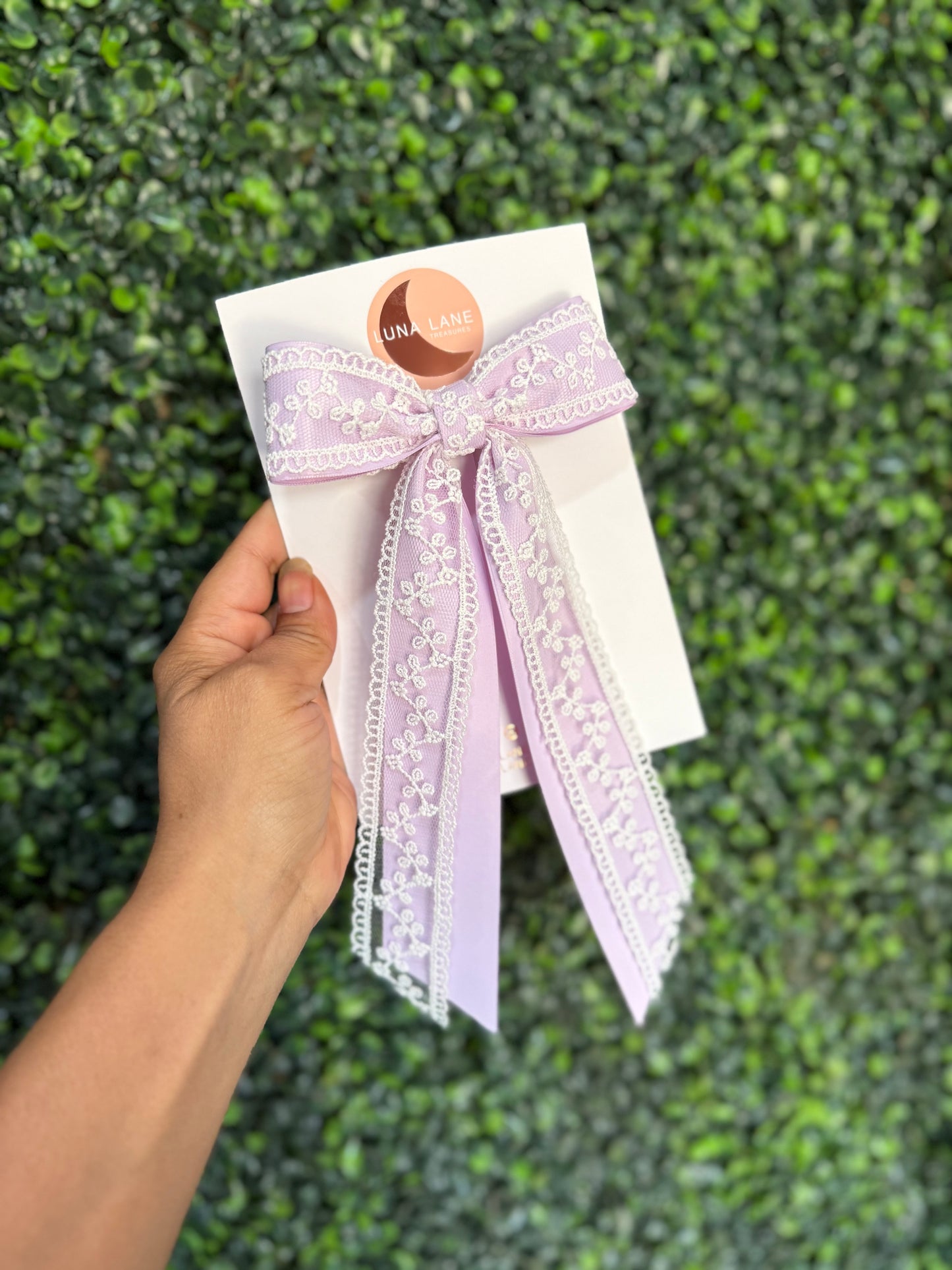 Lavender Lace Ribbon Bow – Handmade Vintage-Inspired Hair Accessory by