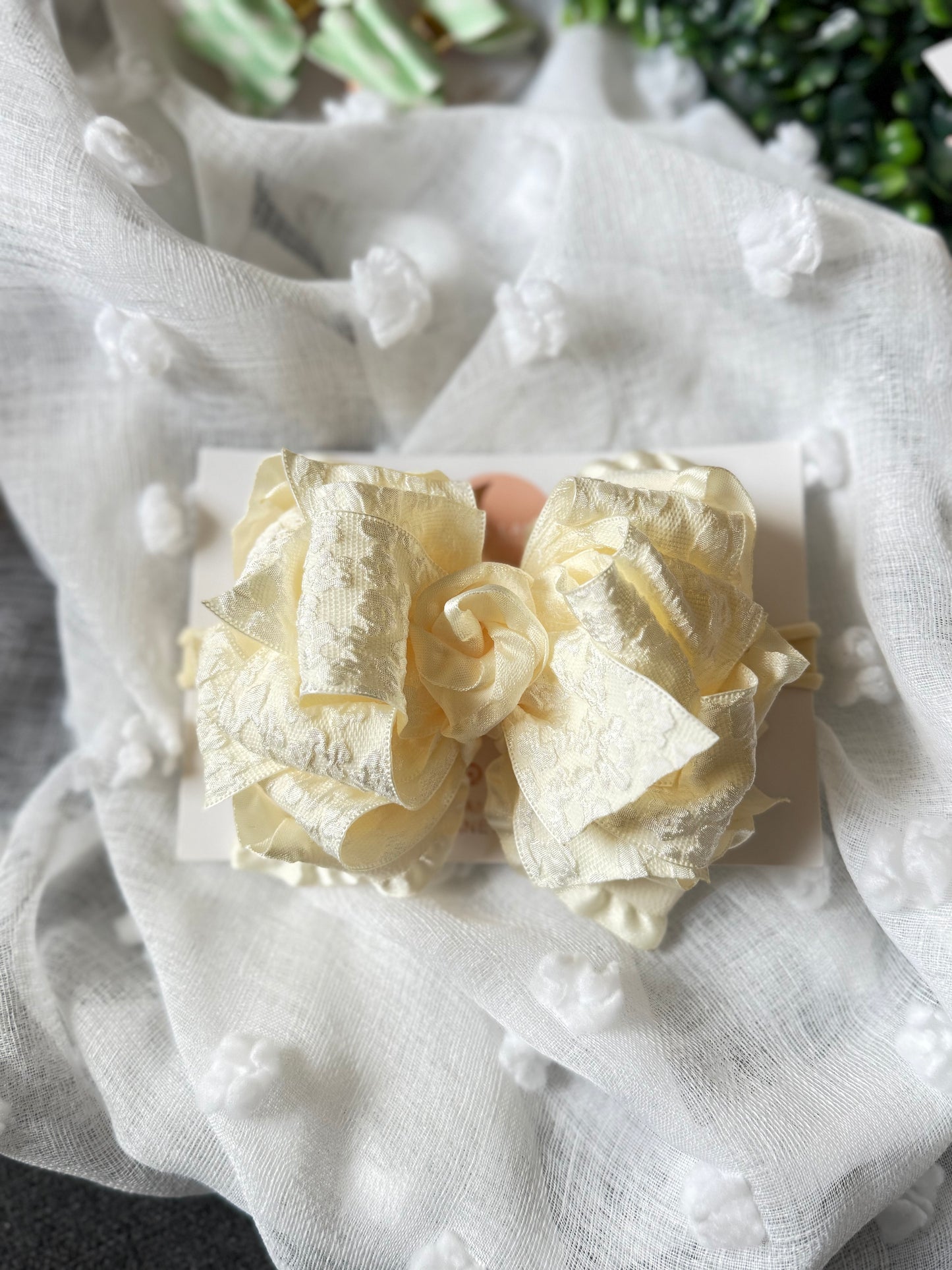 Ivory Ruffle Hair Bow
