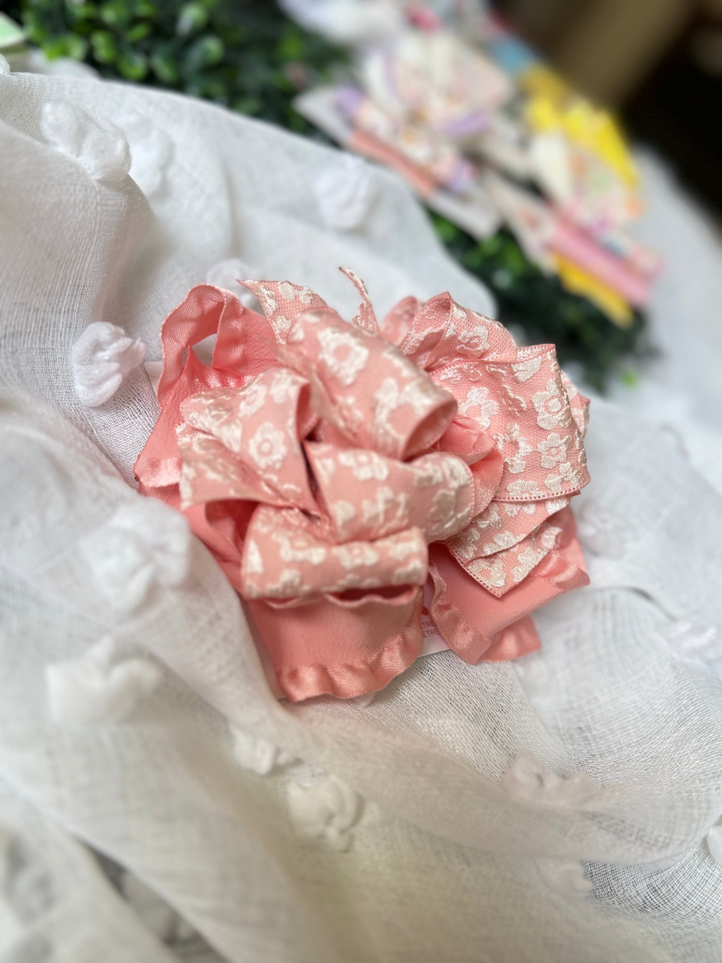 Blush Elegance Lace Ruffle Hair Bow