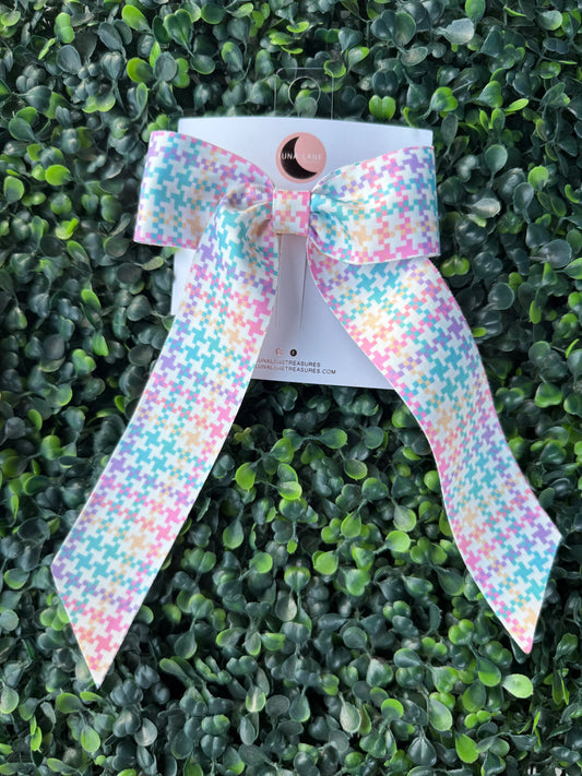 Pastel Houndstooth Coquette Hair-bow