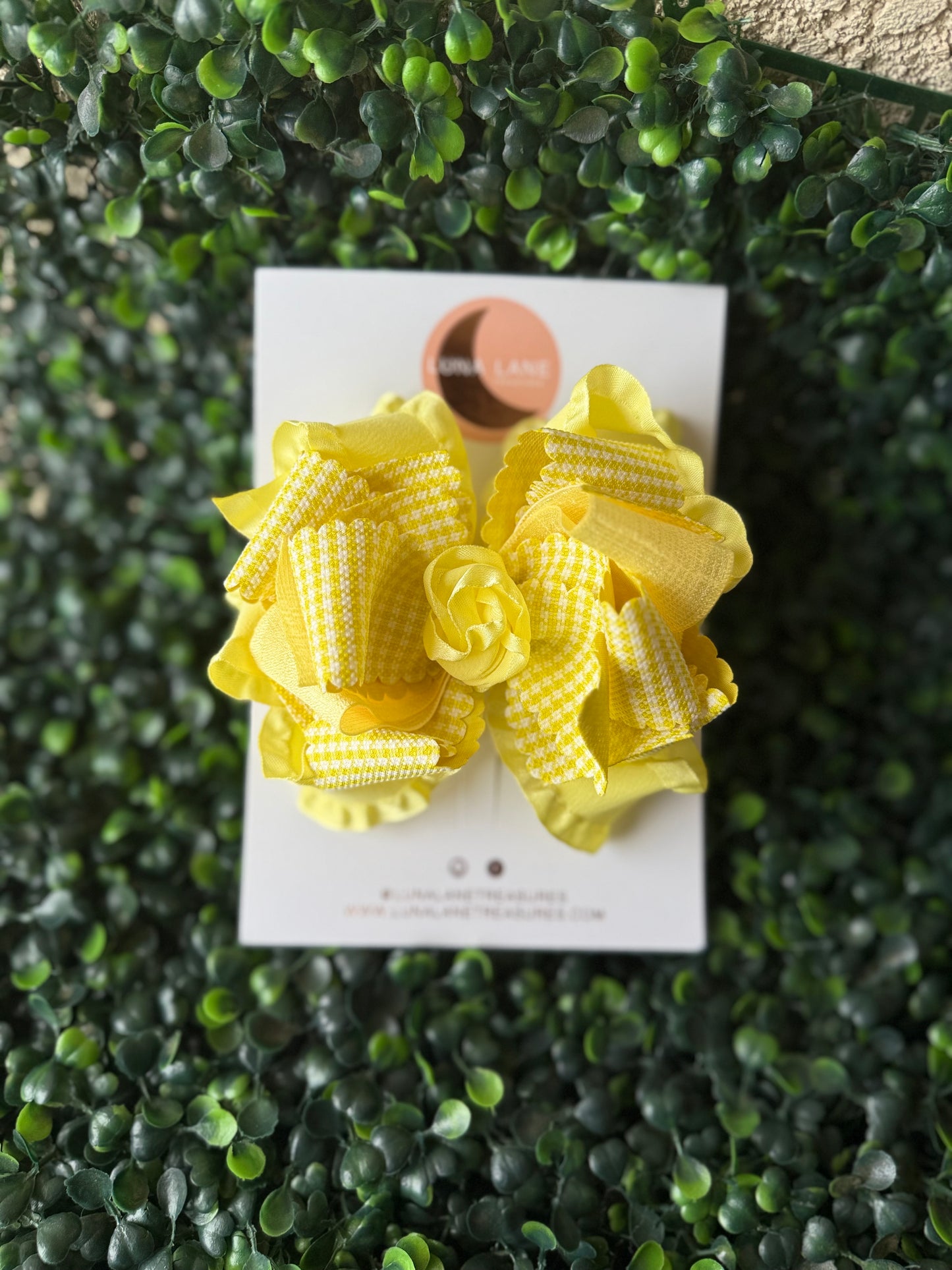 Yellow Handmade Gingham Ruffle Hair Bow