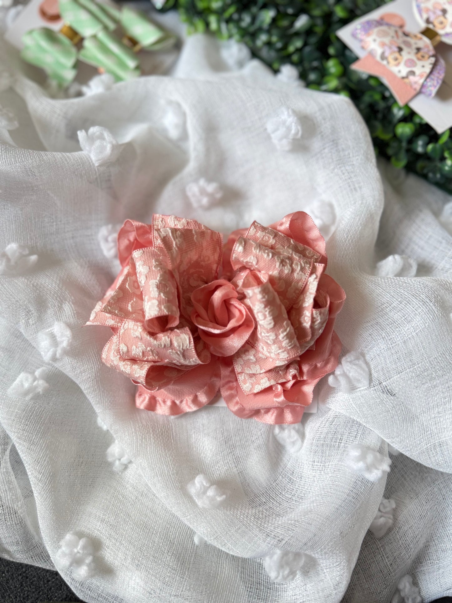 Blush Elegance Lace Ruffle Hair Bow