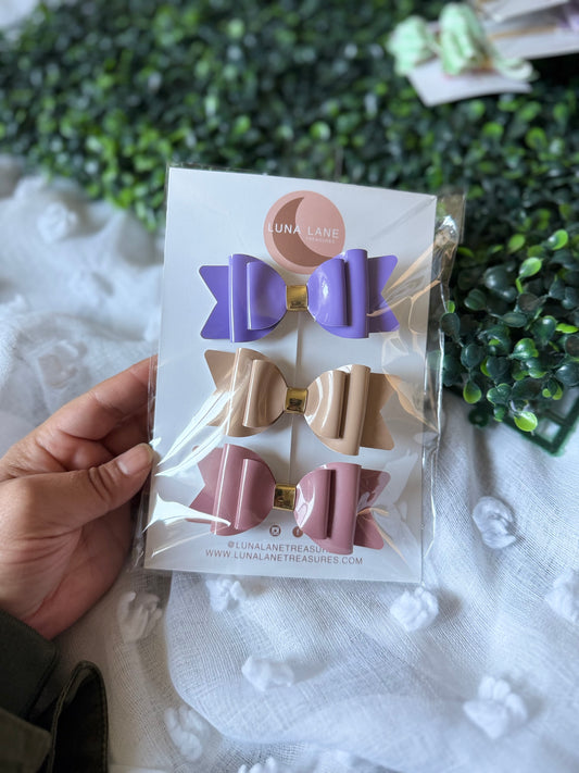 Purple,Pink,Tan bow set