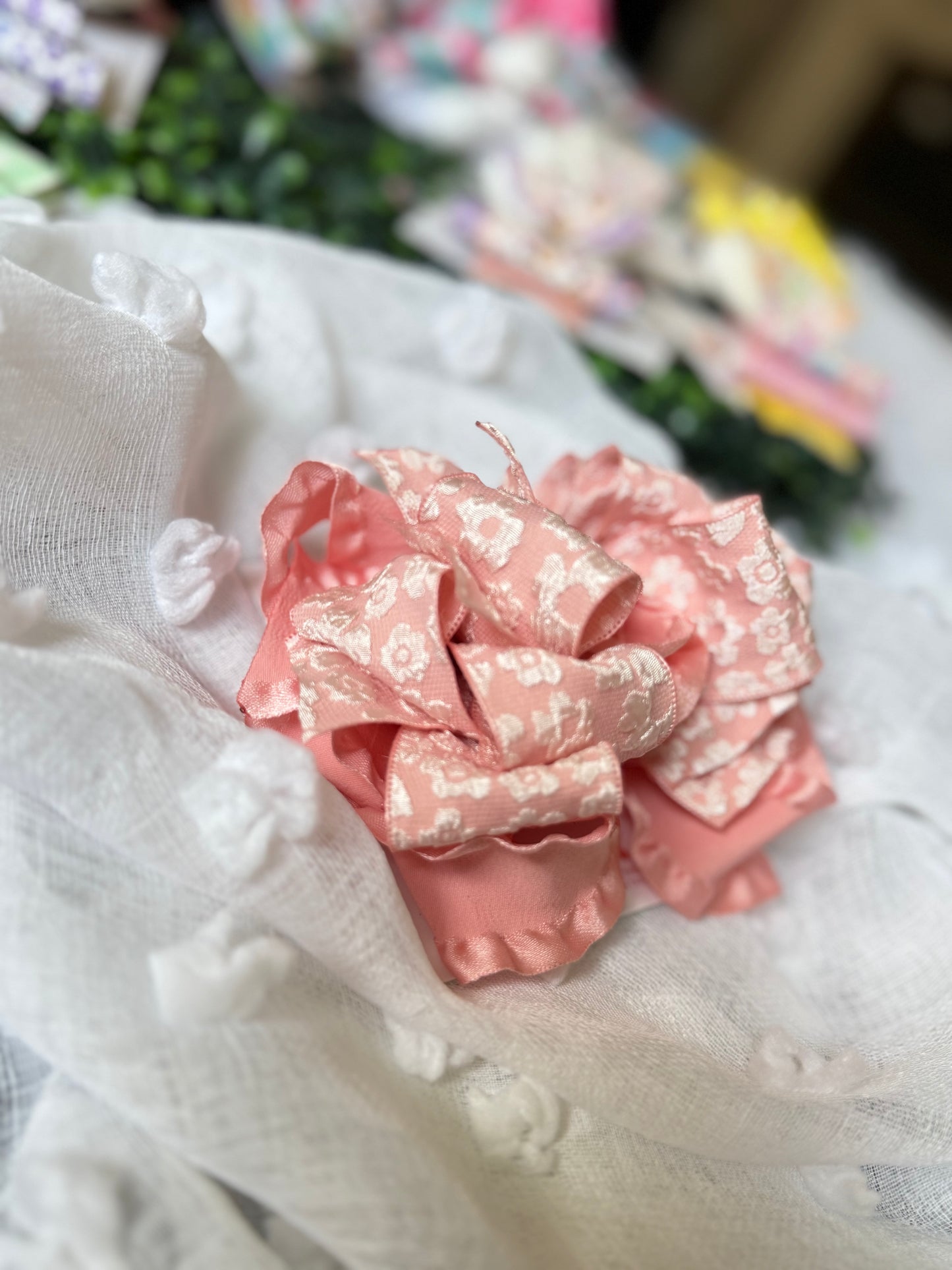 Blush Elegance Lace Ruffle Hair Bow
