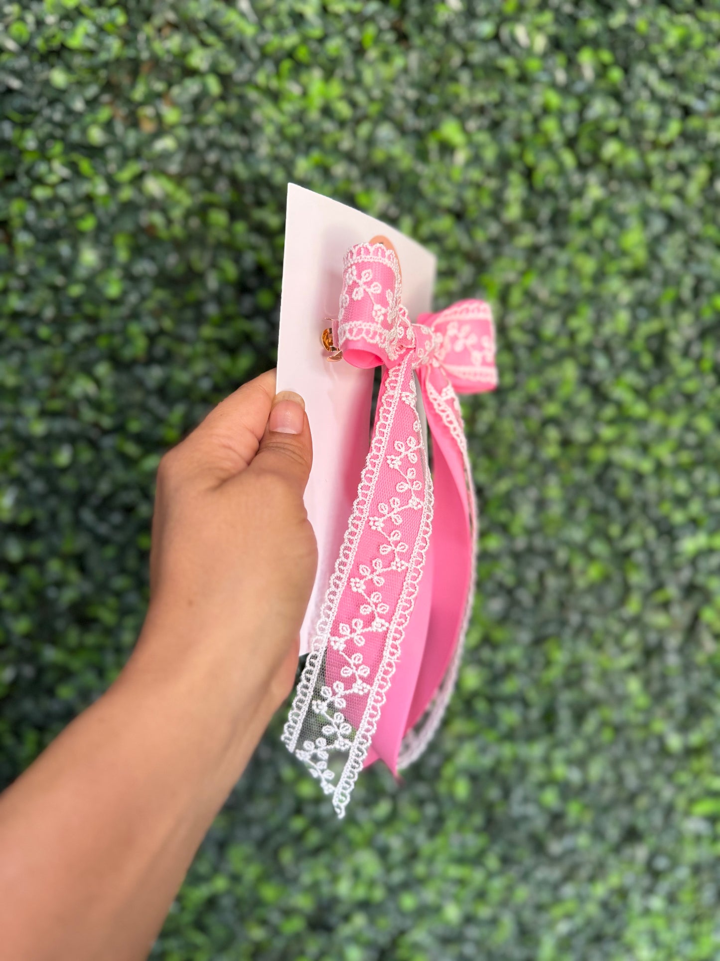 Pink Lace Ribbon Bow – Handmade Vintage-Inspired Hair Accessory