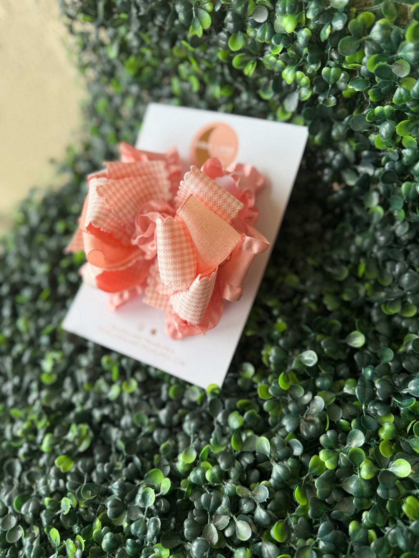 Dusty pink Handmade Gingham Ruffle Hair Bow