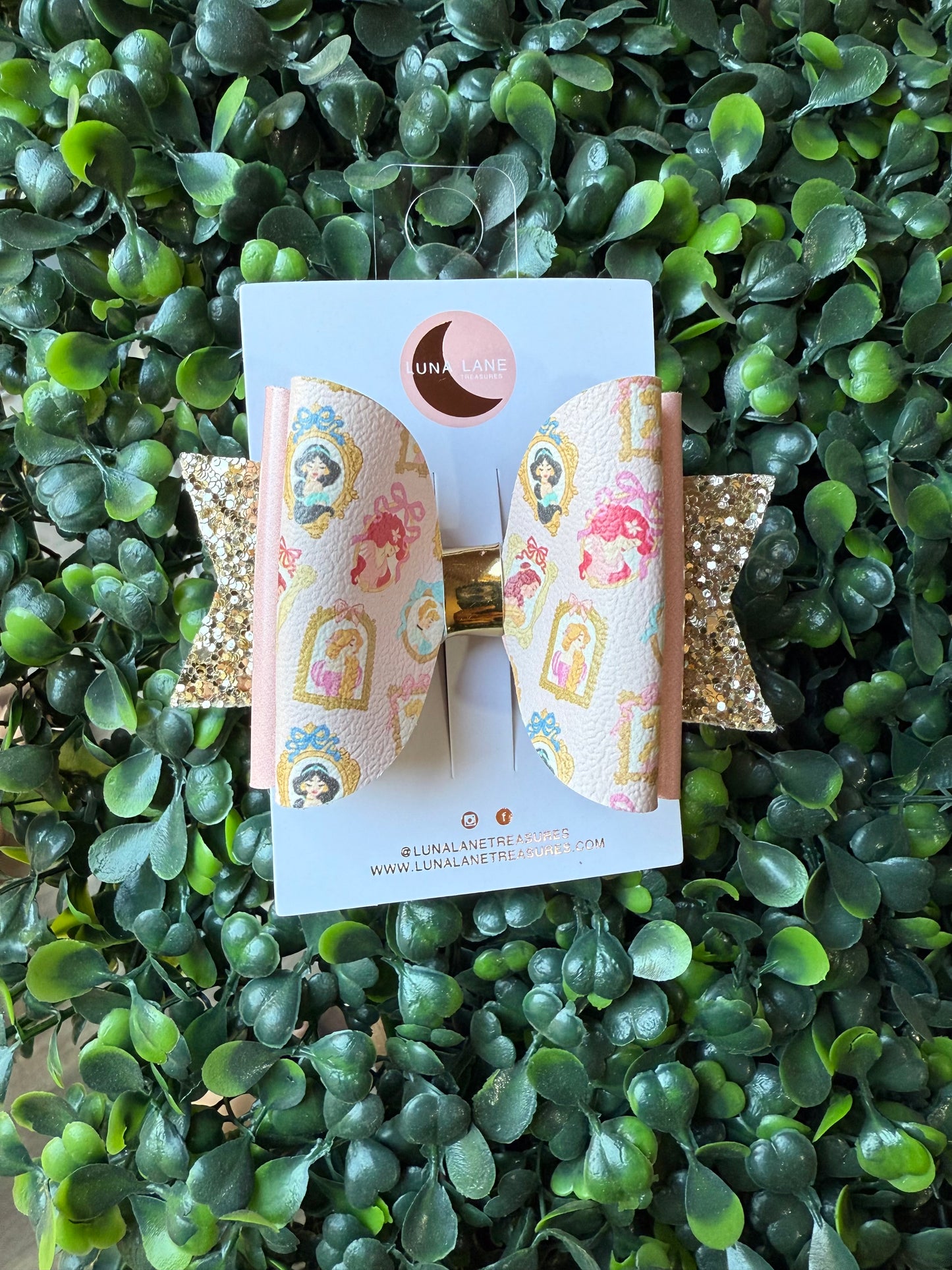Princess Portrait Glitter Bow Handmade Disney Inspired Hair Clip for Girls
