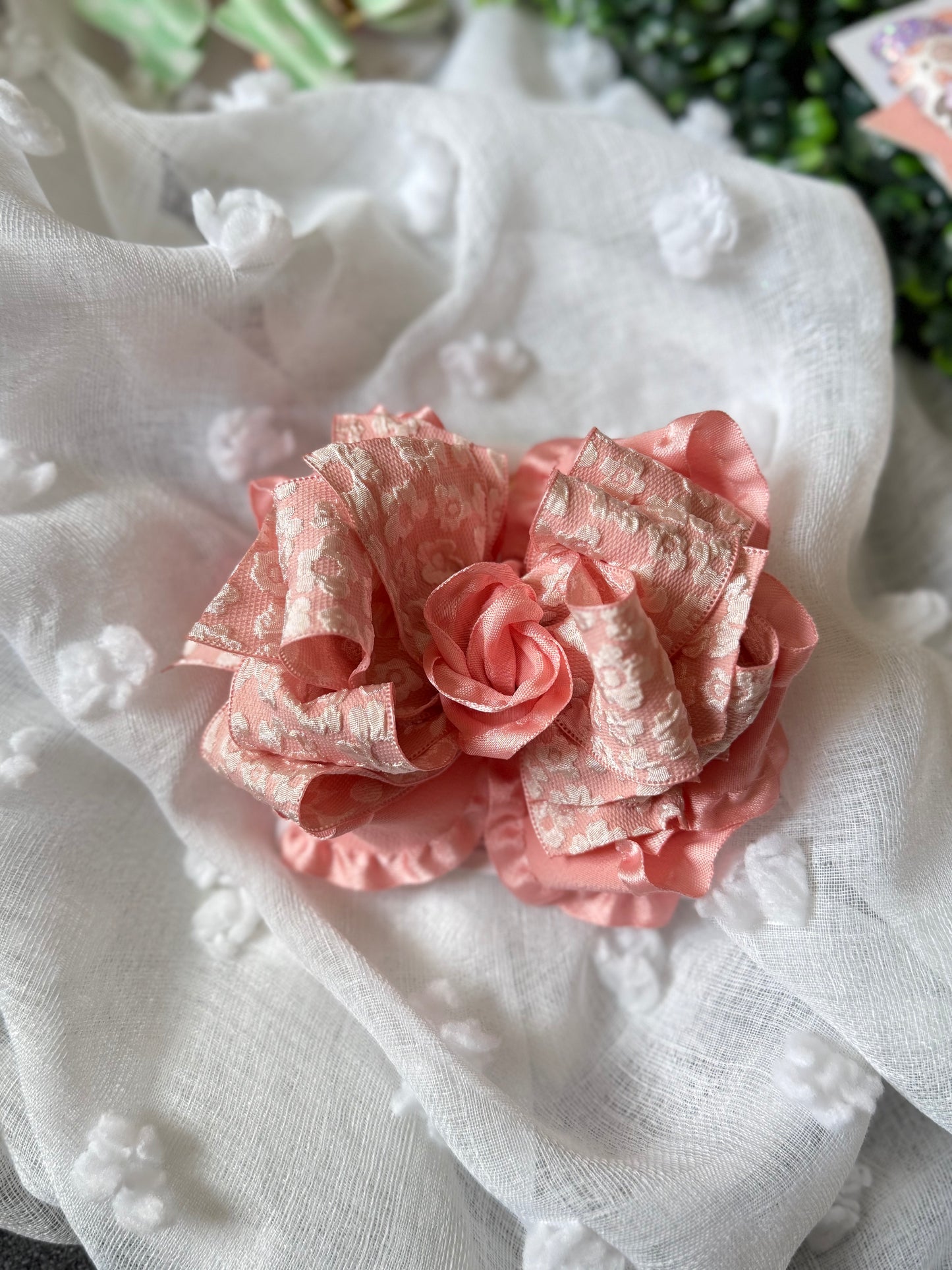 Blush Elegance Lace Ruffle Hair Bow