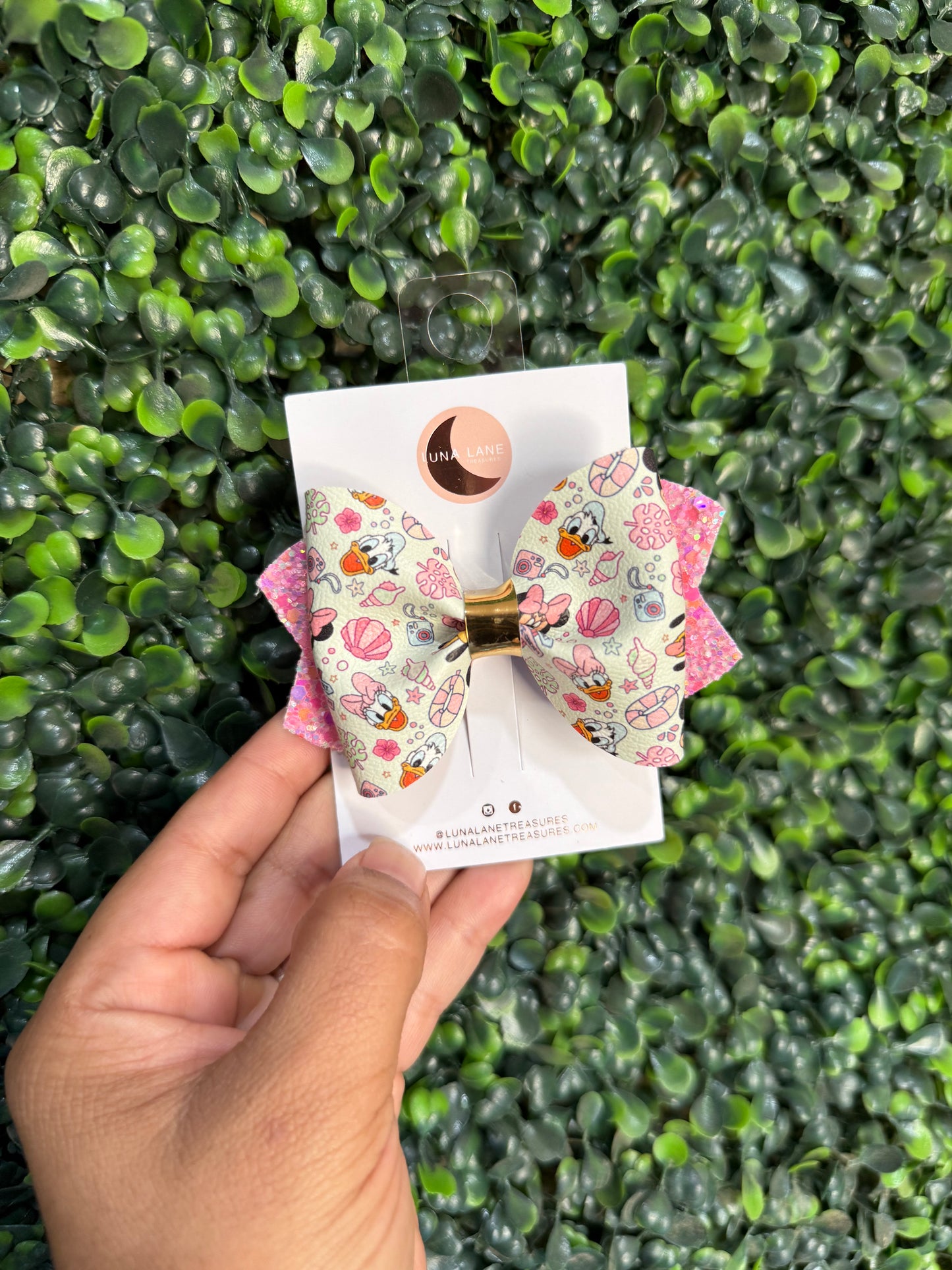 Daisy Duck Inspired Bow Handmade Pink Glitter Hair Clip for Girls