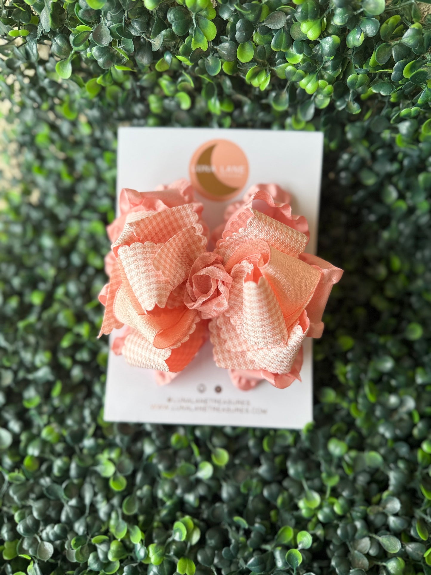 Dusty pink Handmade Gingham Ruffle Hair Bow