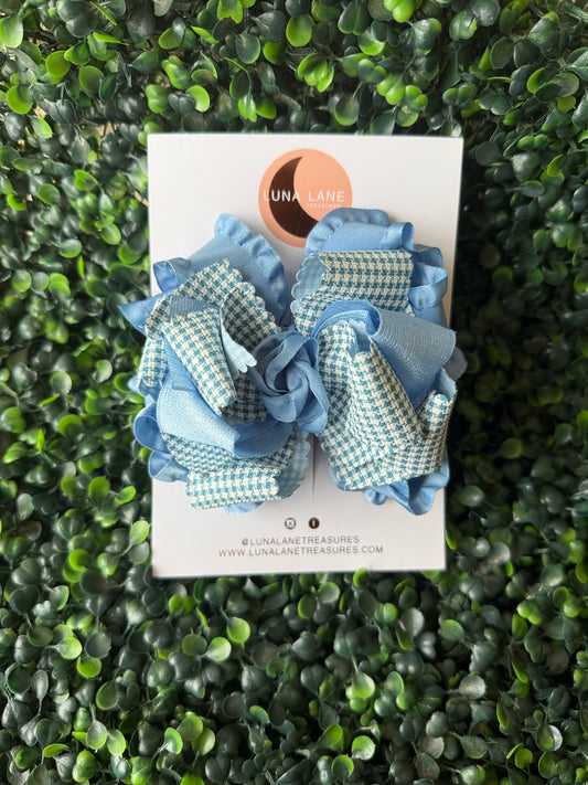 Dusty Blue Handmade Gingham Ruffle Hair Bow