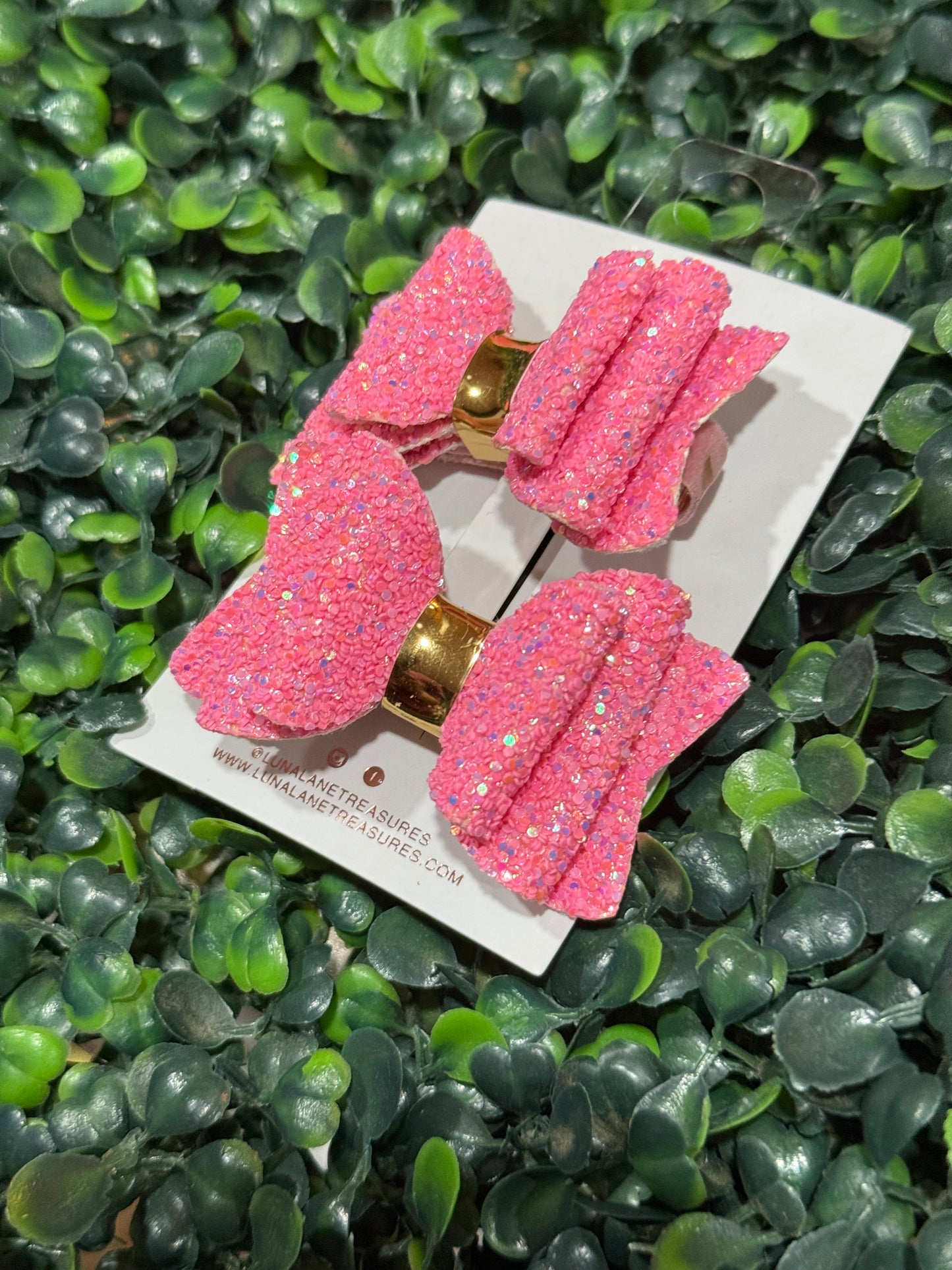 Neon Pink Glitter Bow Pigtails