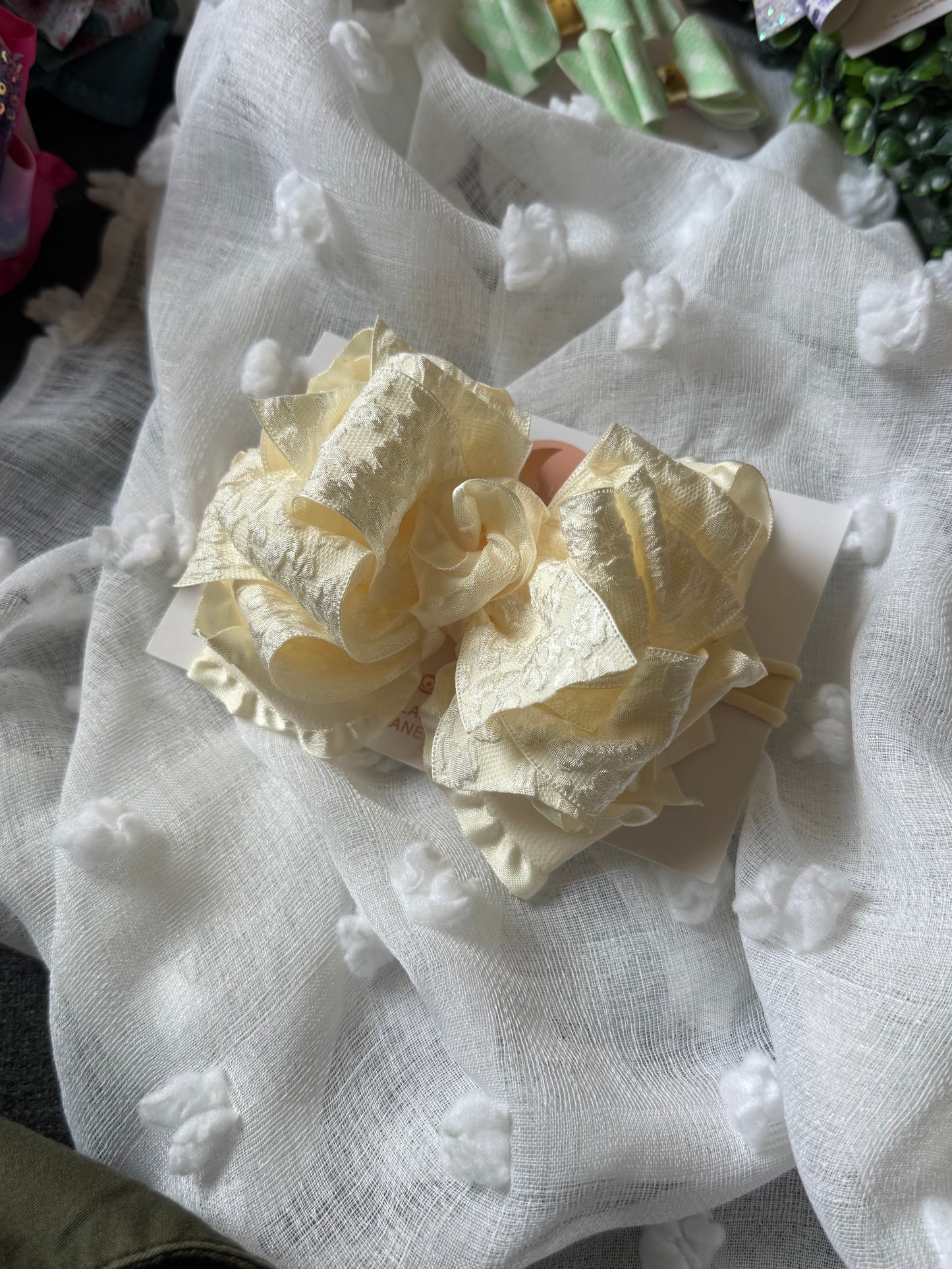 Ivory Ruffle Hair Bow