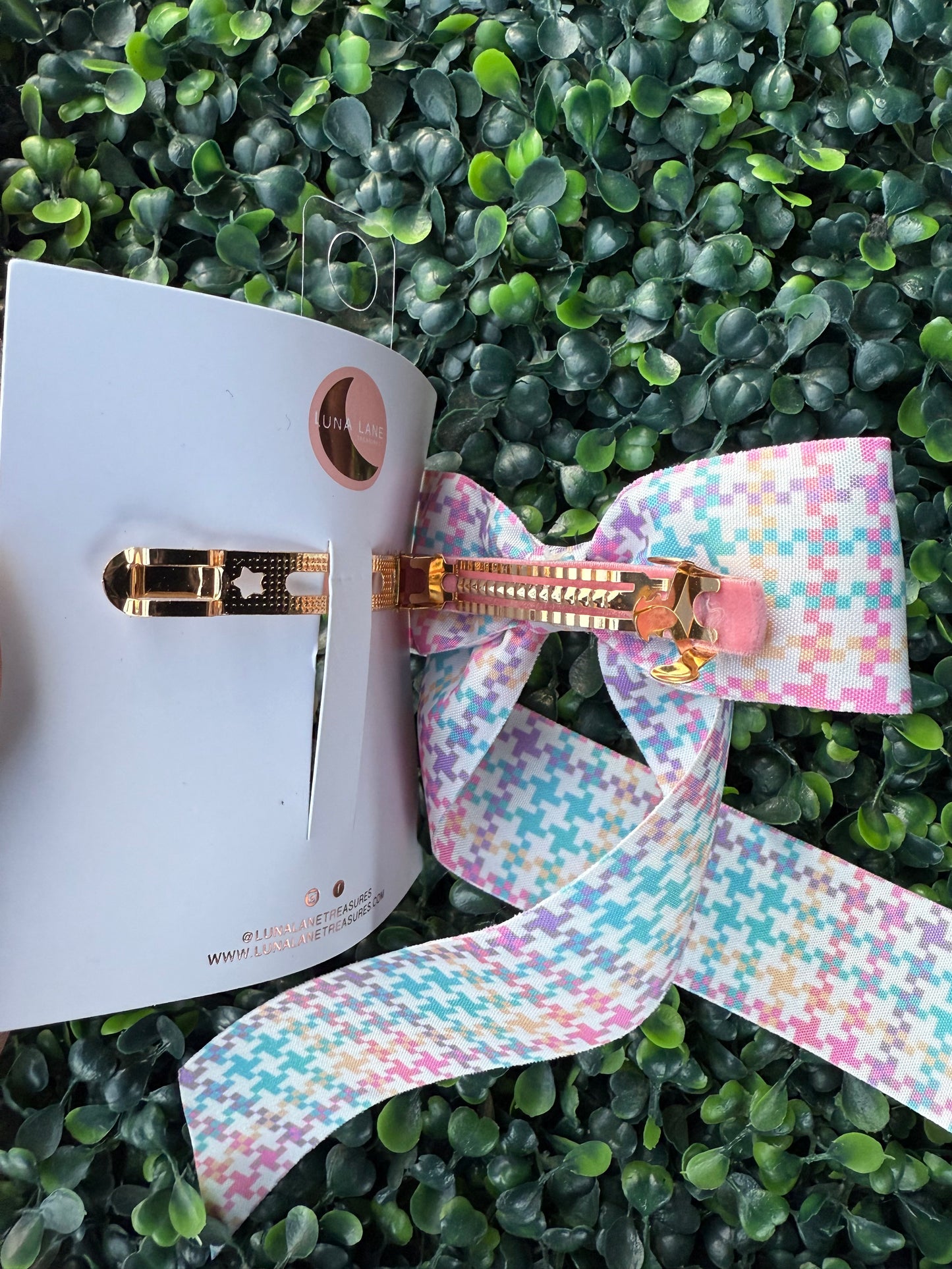 Pastel Houndstooth Coquette Hair-bow