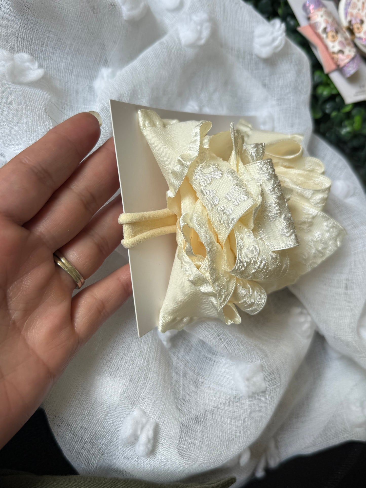 Ivory Ruffle Hair Bow