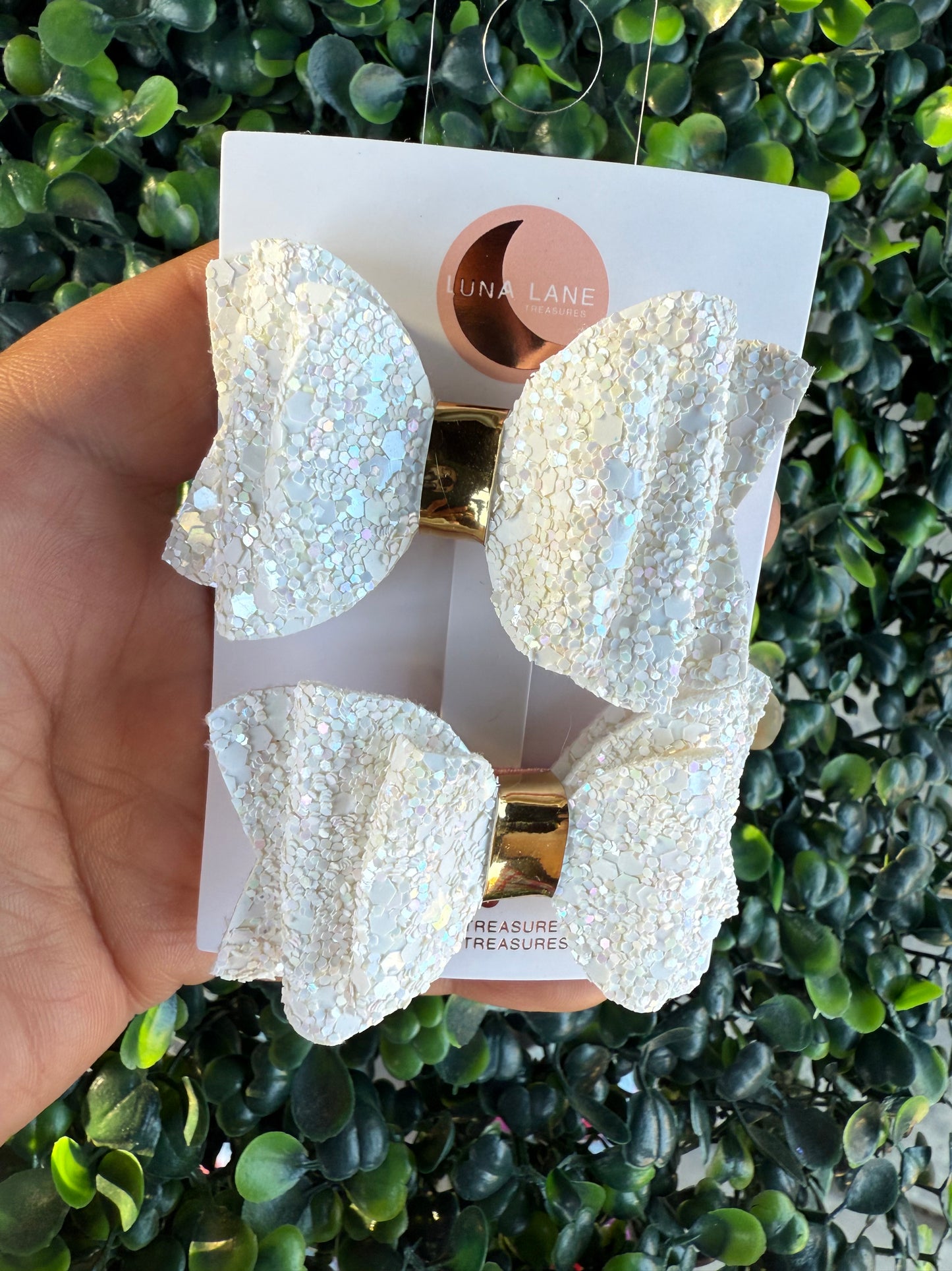 White Glitter Bow Pigtails