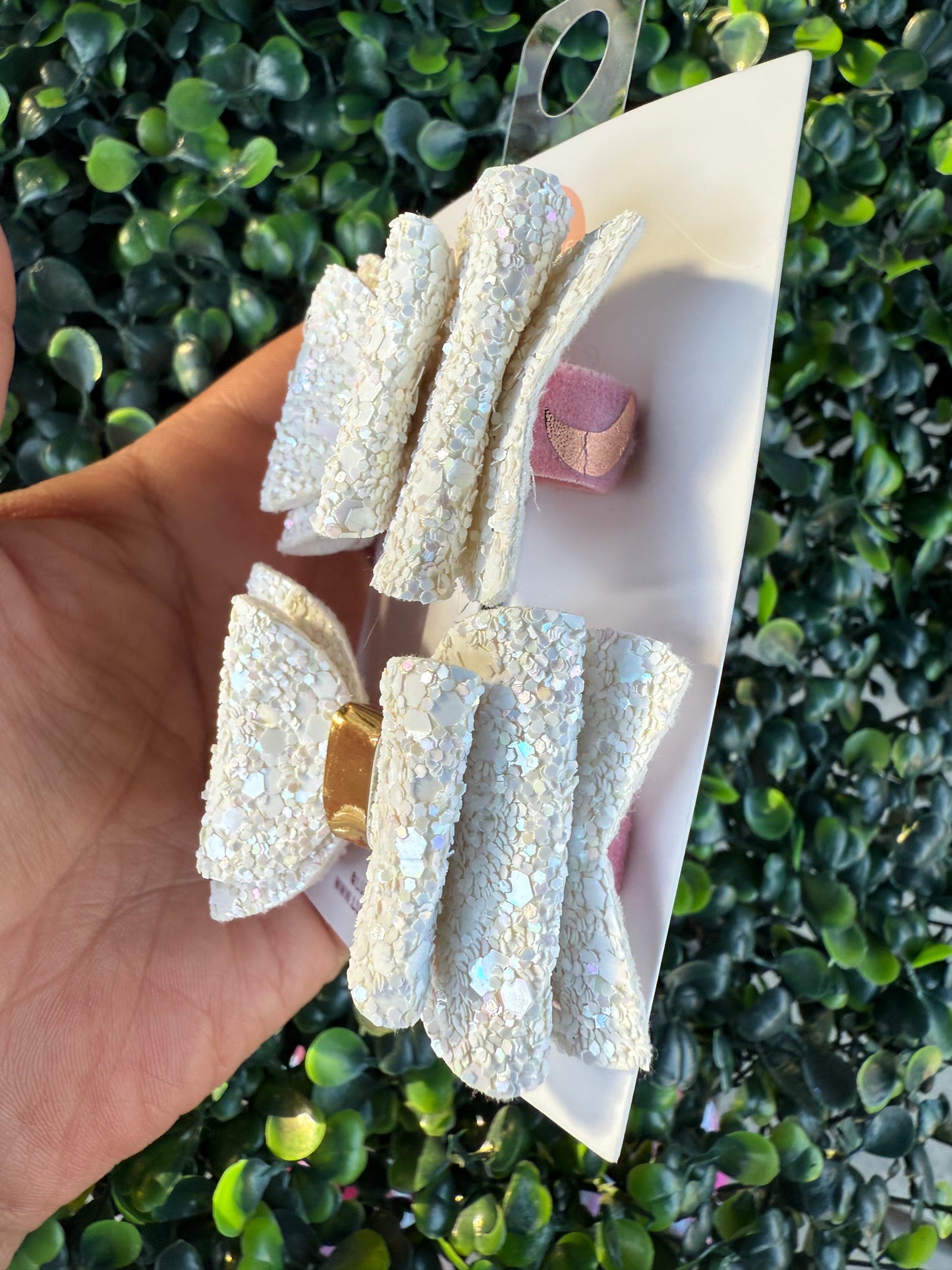 White Glitter Bow Pigtails