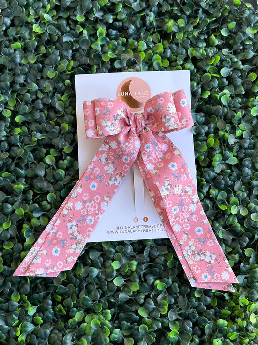 Pink Spring Flowers Coquette Hair Bow