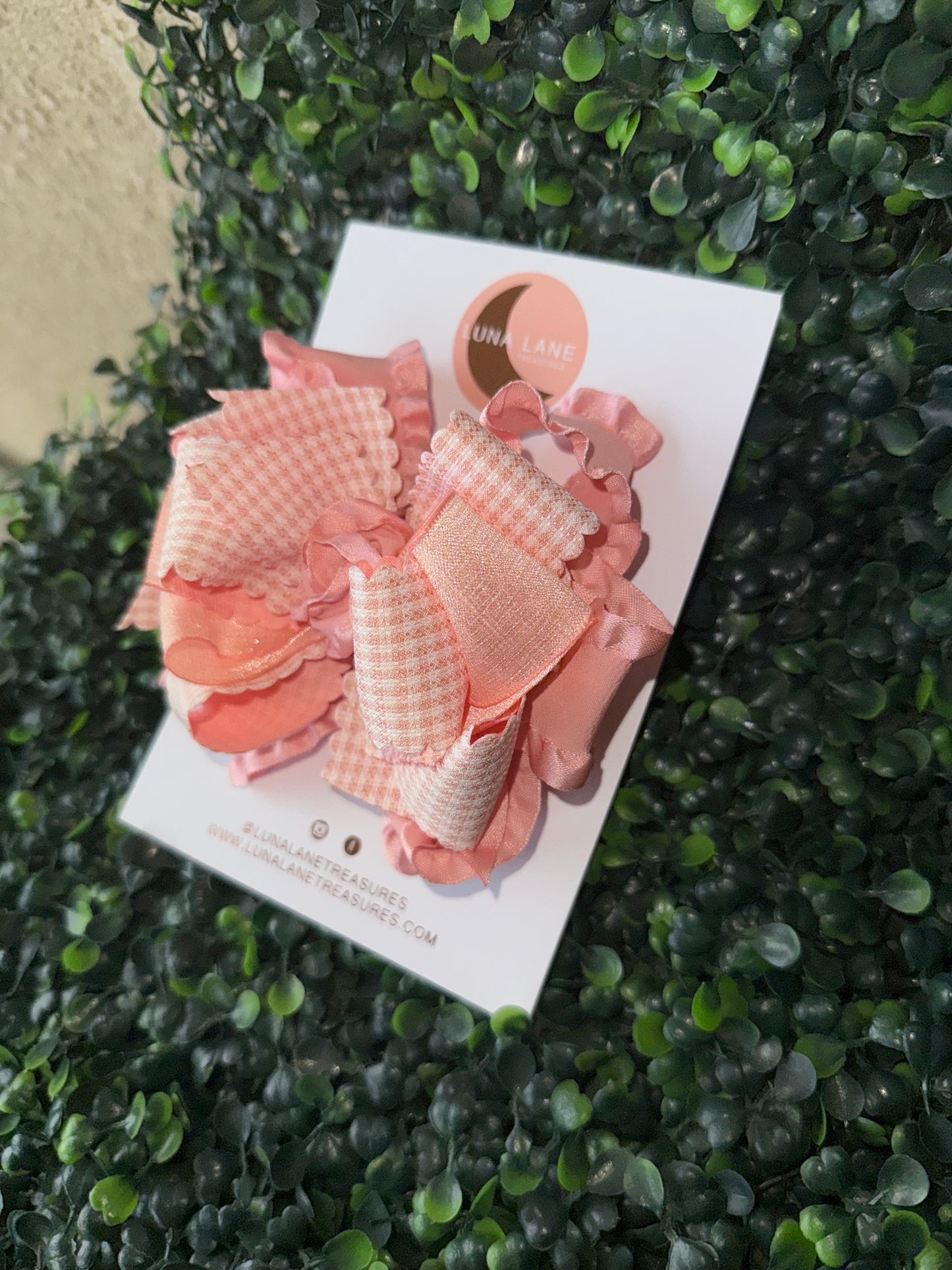 Dusty pink Handmade Gingham Ruffle Hair Bow