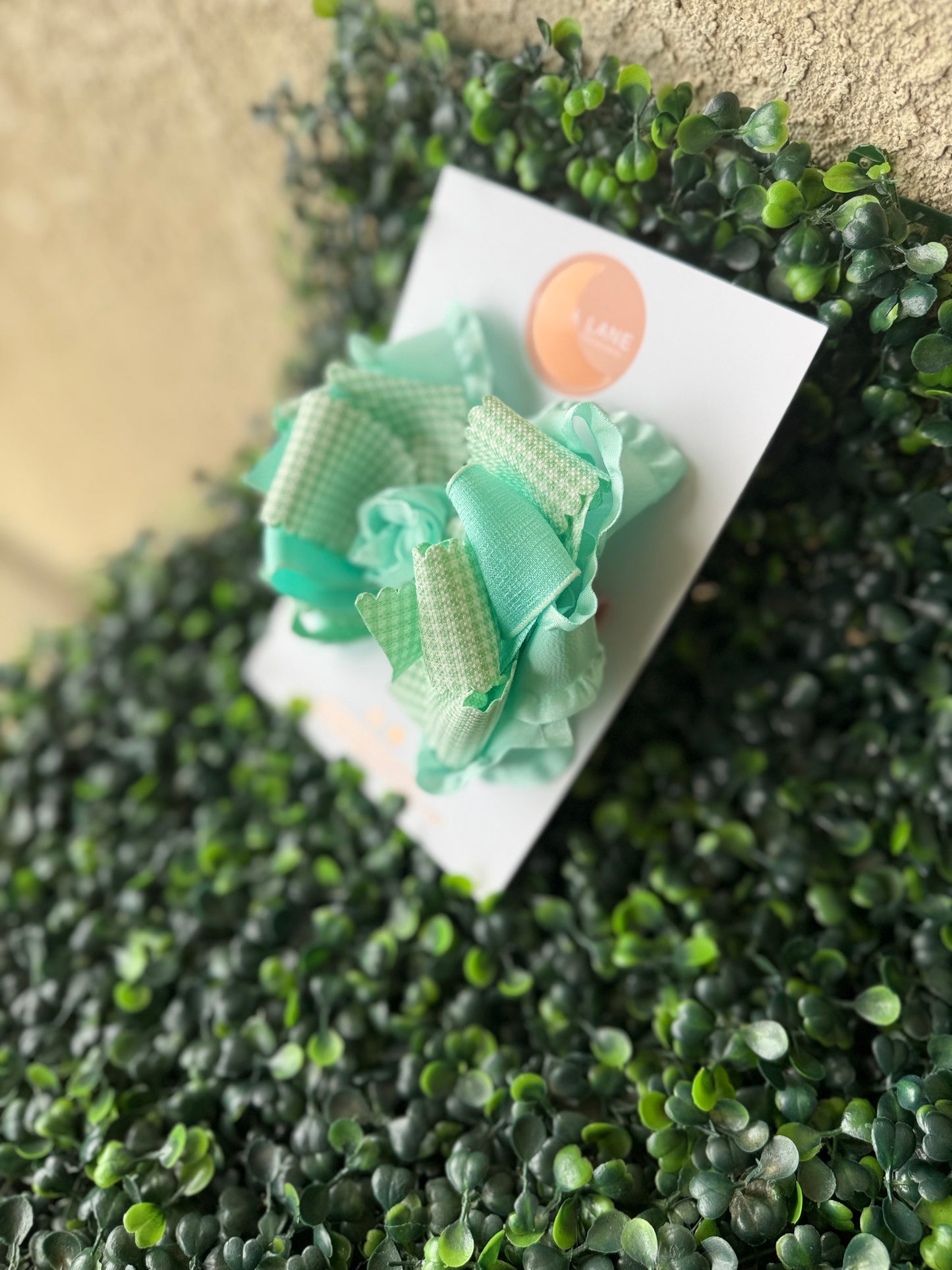 Mint Handmade Gingham Ruffle Hair Bow