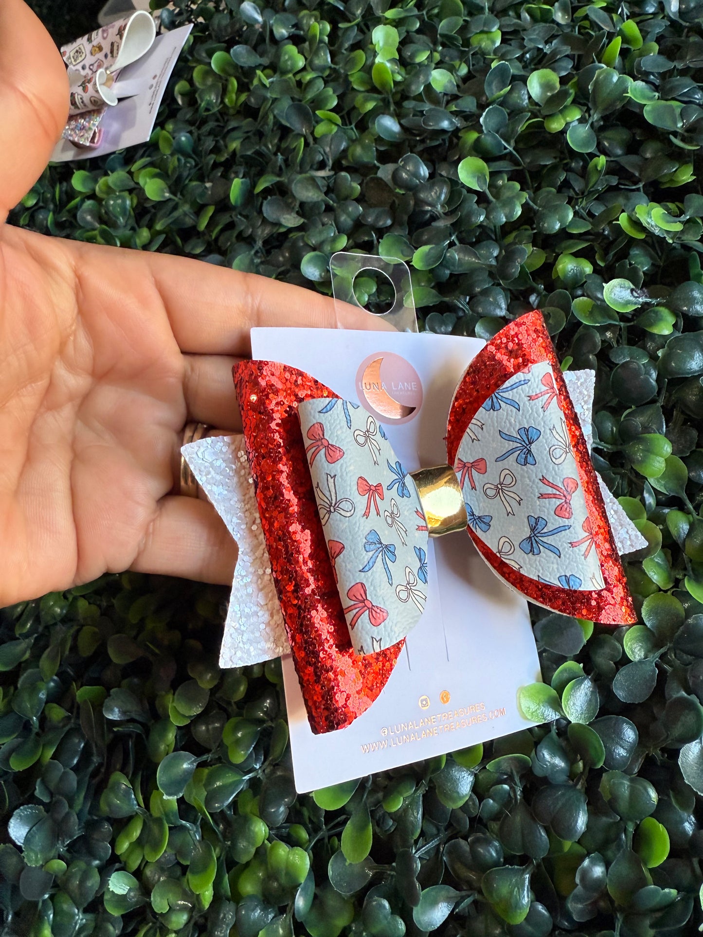 4th of July Bow Print Hair Bow