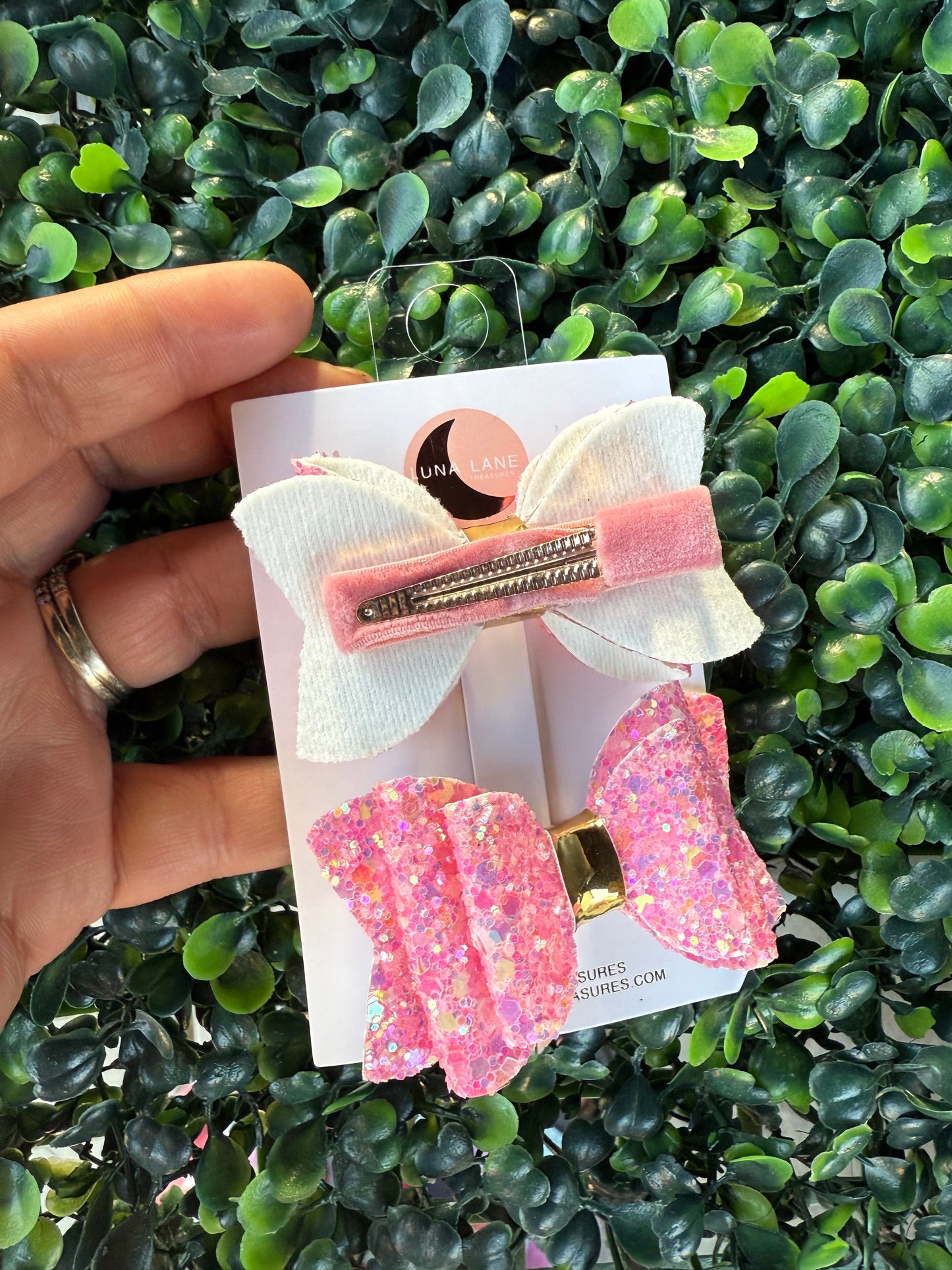 Shocking Pink Glitter Bow Pigtails