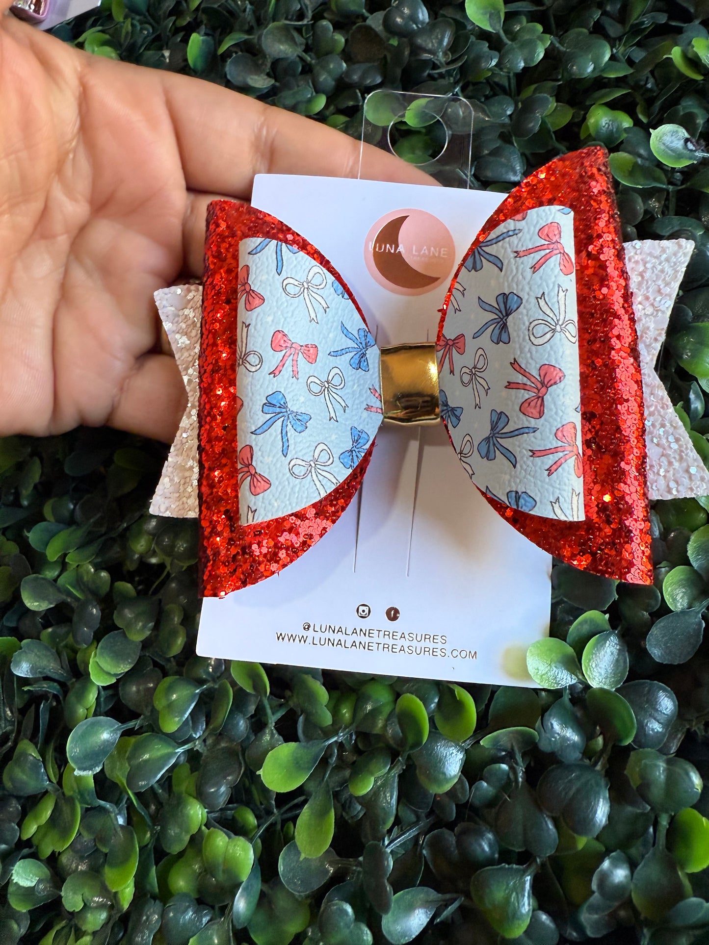 4th of July Bow Print Hair Bow