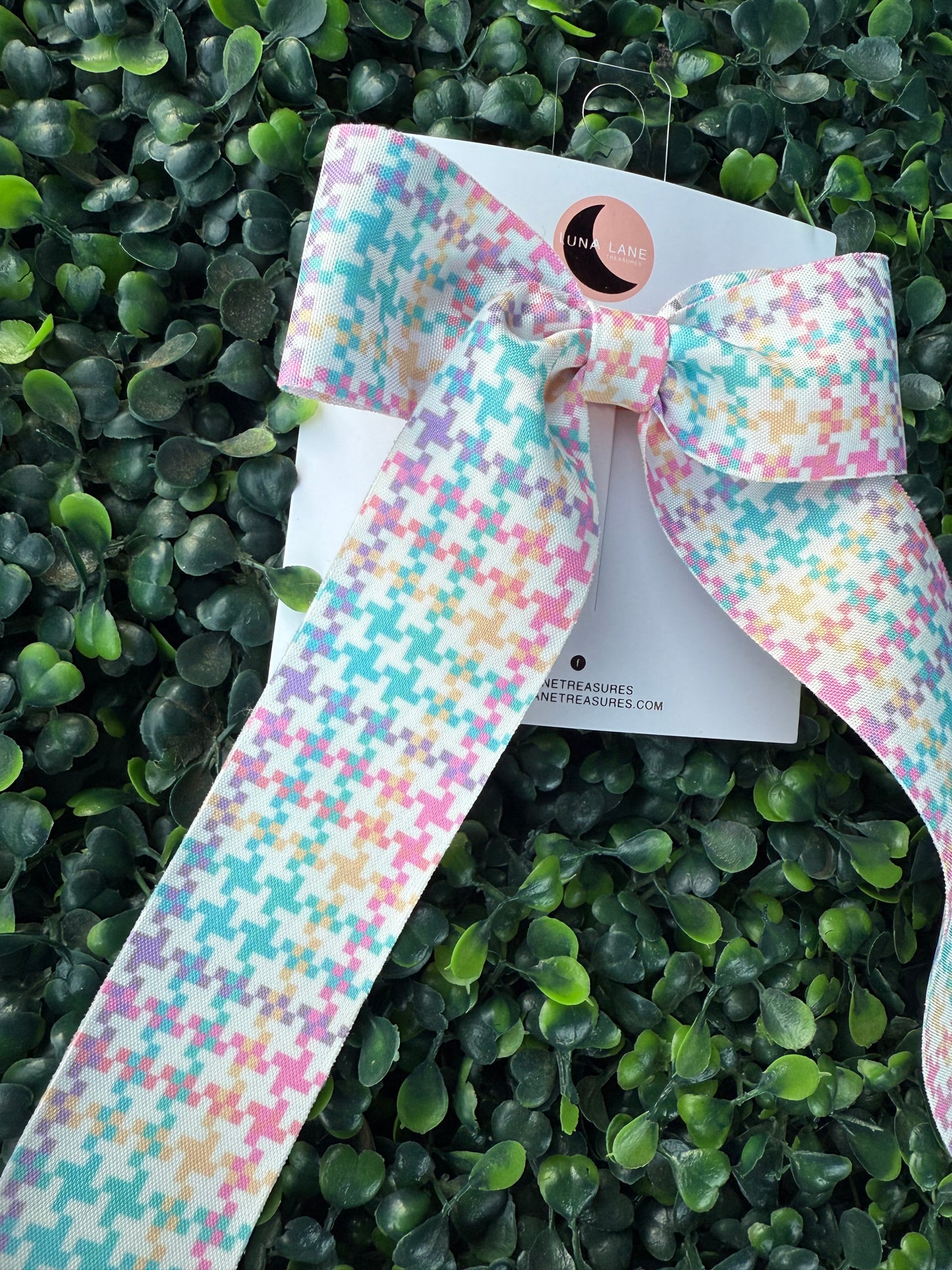 Pastel Houndstooth Coquette Hair-bow