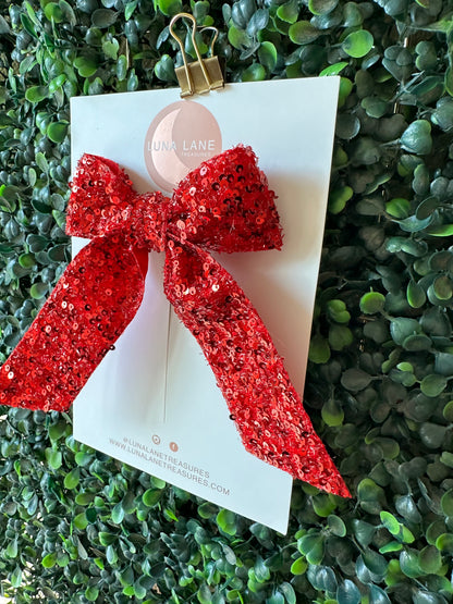 Short Red Sequins Coquette Hair Bow