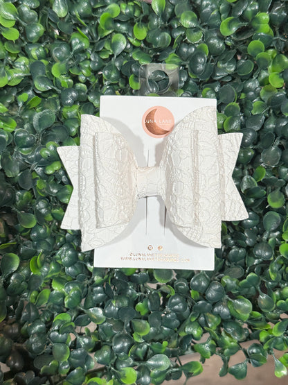 White embossed Hair Bow