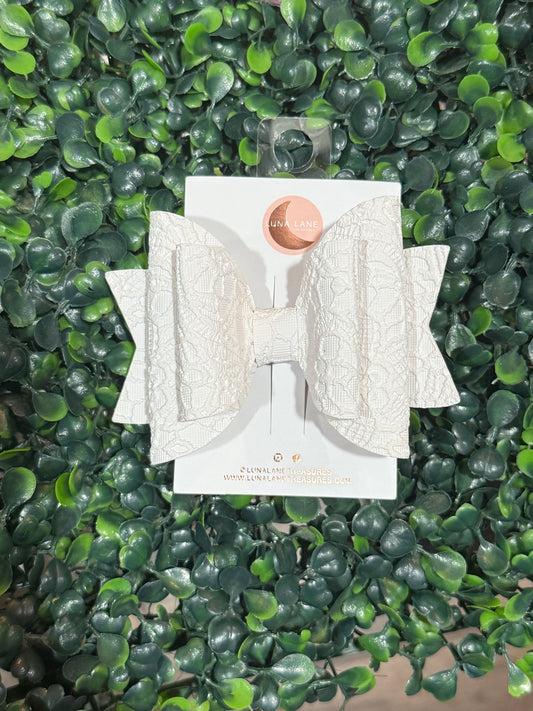 White embossed Hair Bow