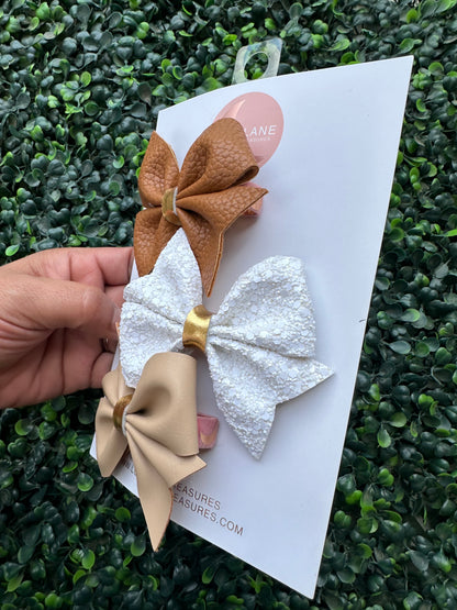 Neutral spike hair bow set