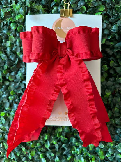 Red Ruffle Coquette Hair Bow