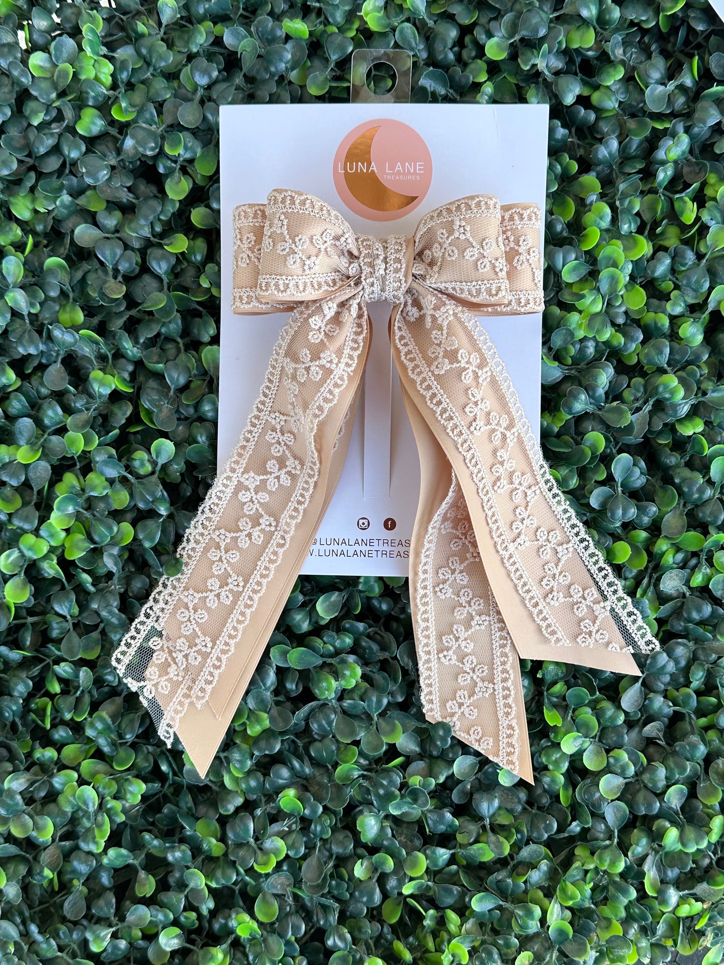 Tan Lace Coquette Hair Bow