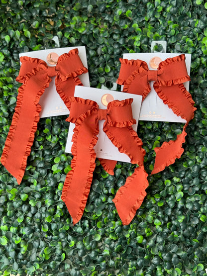 Rust Ruffle Coquette Hair-bow