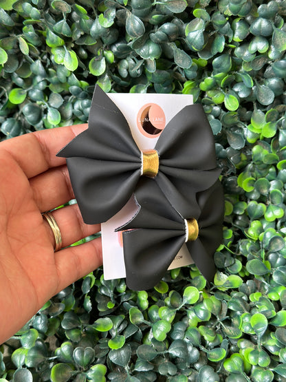 Black Suede Bow Pigtails