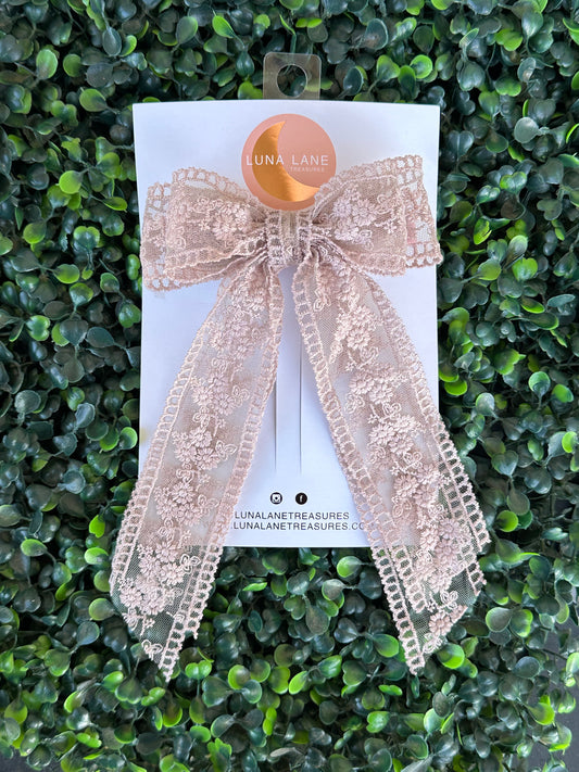 Light Brown Lace Coquette Hair Bow