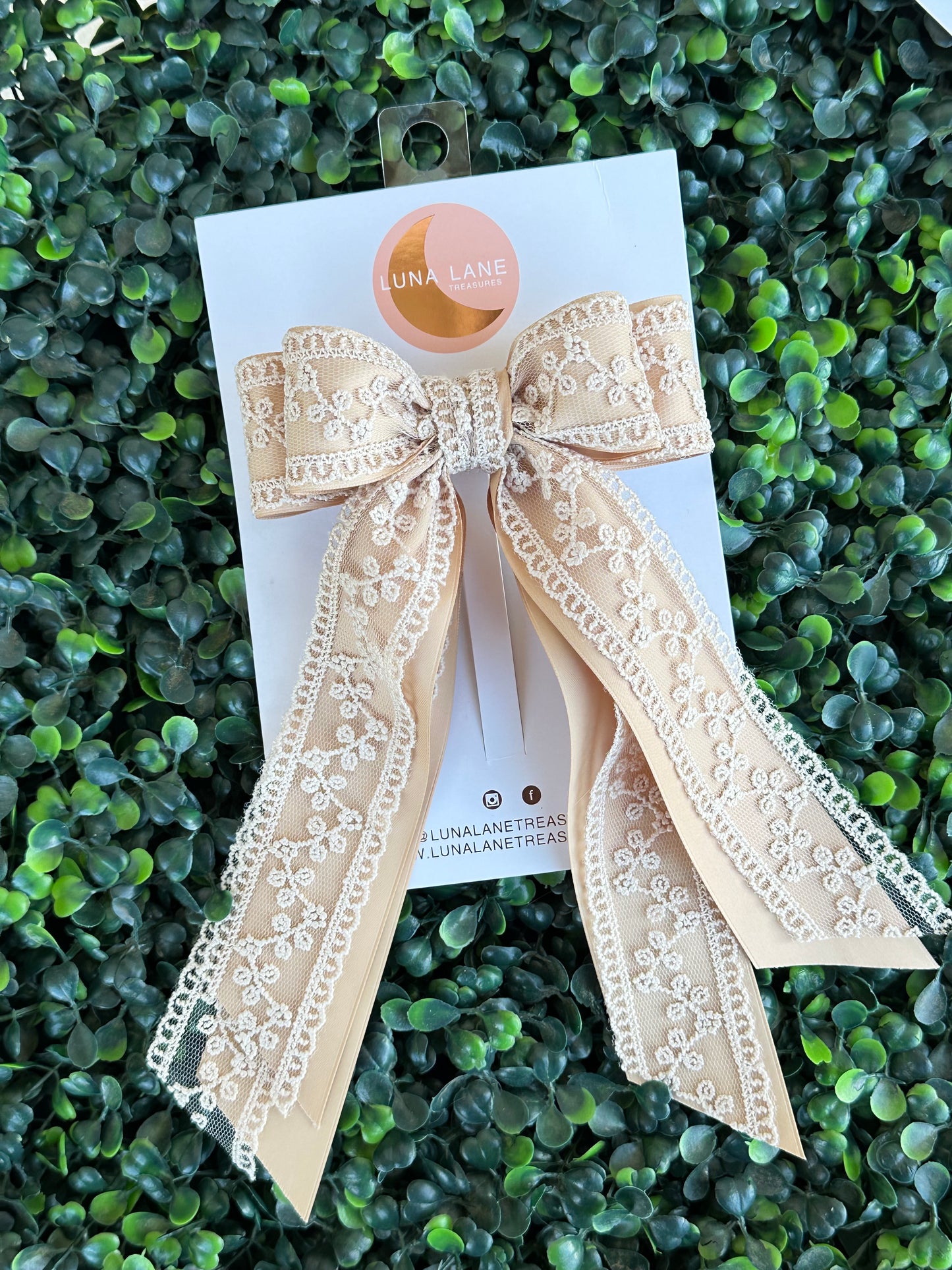 Tan Lace Coquette Hair Bow