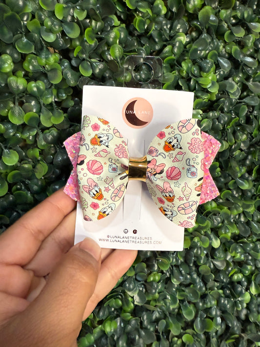 Daisy Duck Inspired Bow Handmade Pink Glitter Hair Clip for Girls
