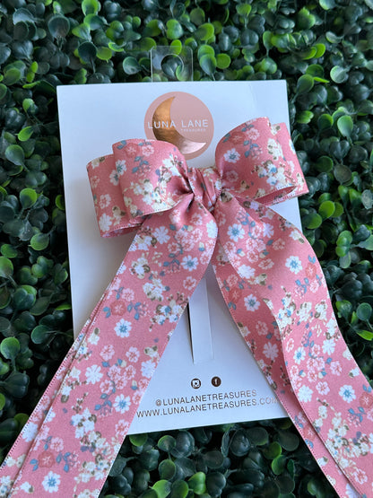 Pink Spring Flowers Coquette Hair Bow