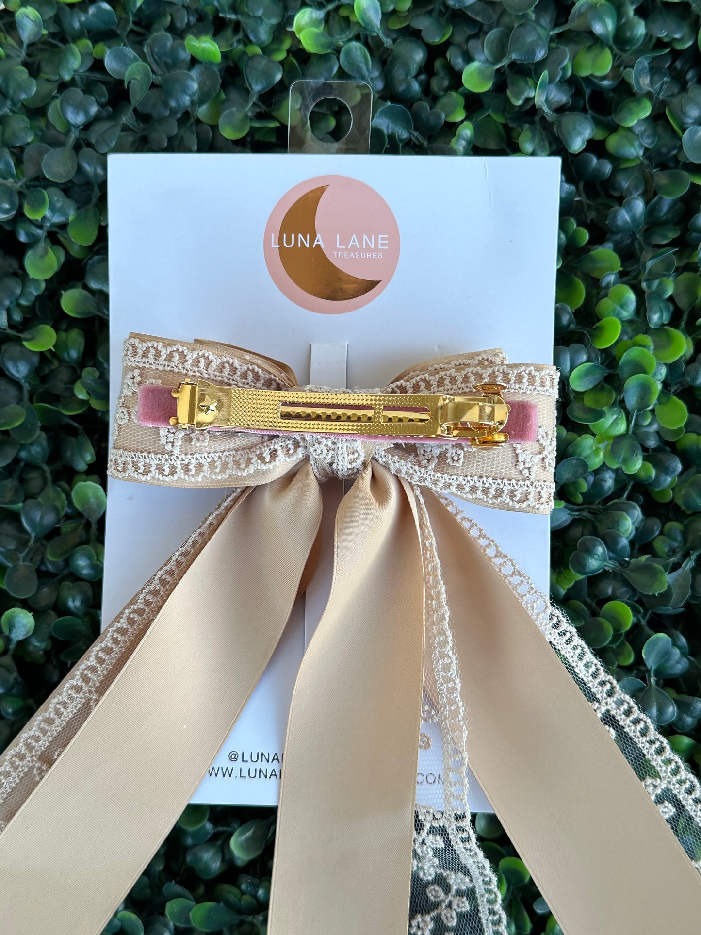 Tan Lace Coquette Hair Bow