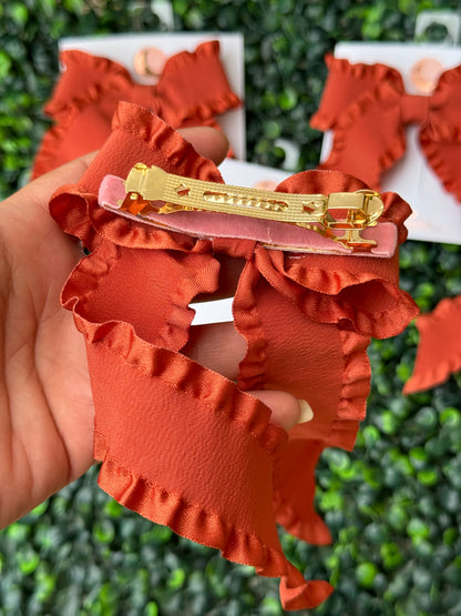 Rust Ruffle Coquette Hair-bow