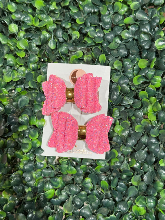 Neon Pink Glitter Bow Pigtails